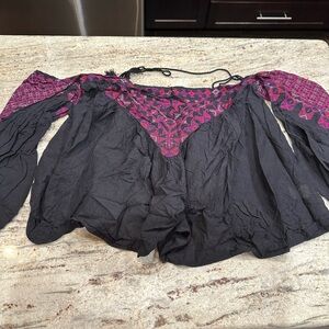 Women's Black and Pink Off-Shoulder Top